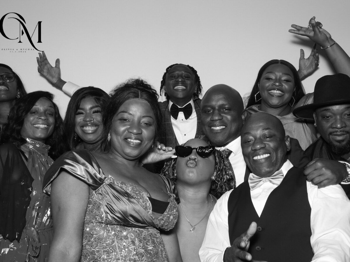Black-and-white glam booth portrait